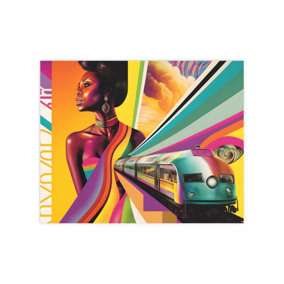 Black Girl Follow Train 3 - Indoor and Outdoor Silk Poster